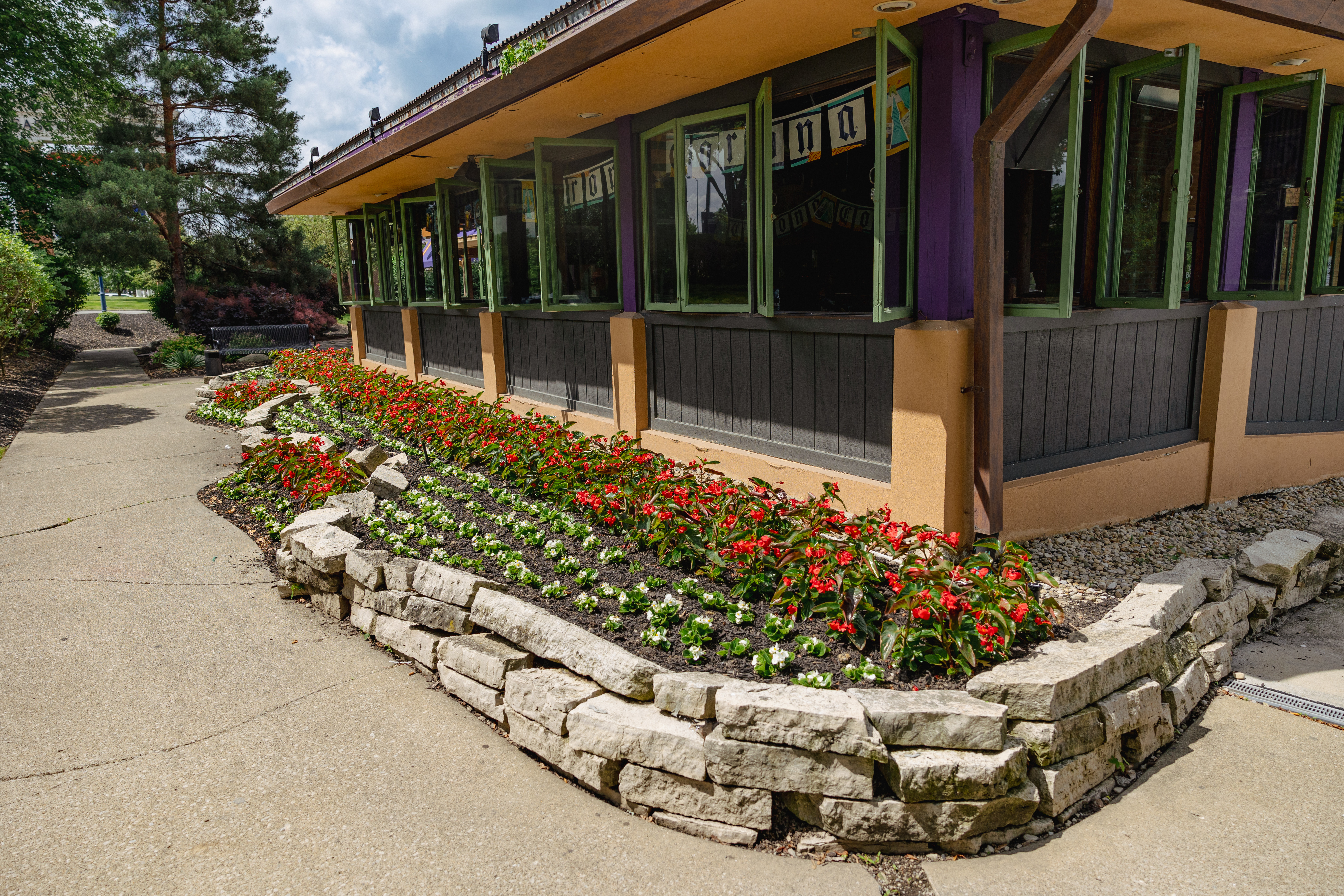 Annual flower installation commercial entrance Powell Ohio